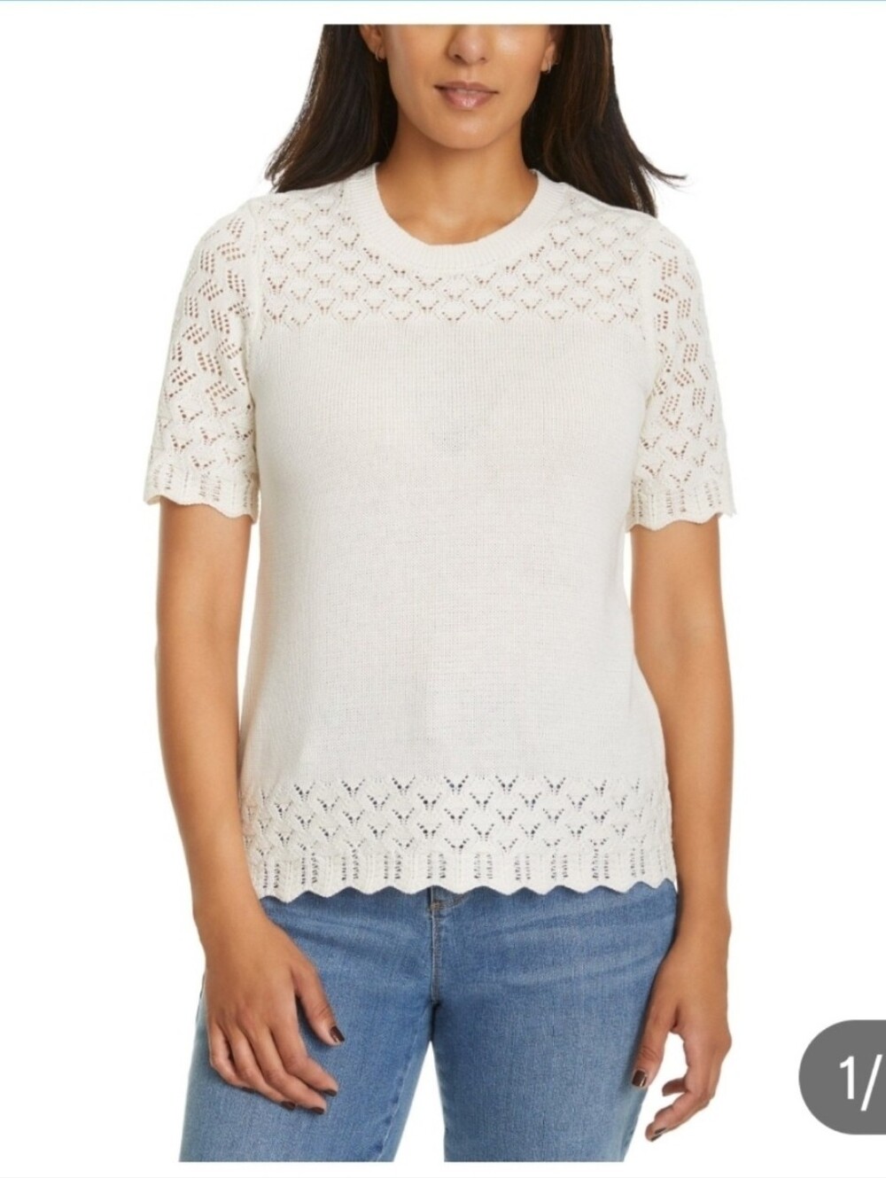 Jessica Simpson Short-Sleeve Knit Eyelet Sweater